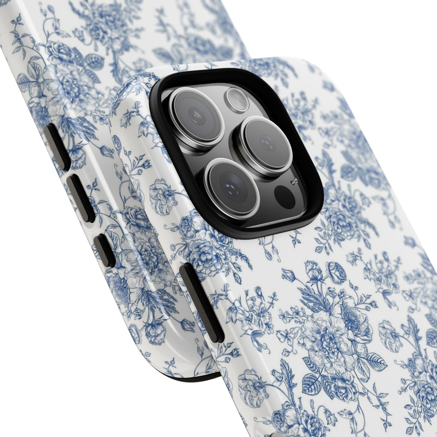 Floral Tough Phone Case - Durable Protection with Elegant Blue Pattern
