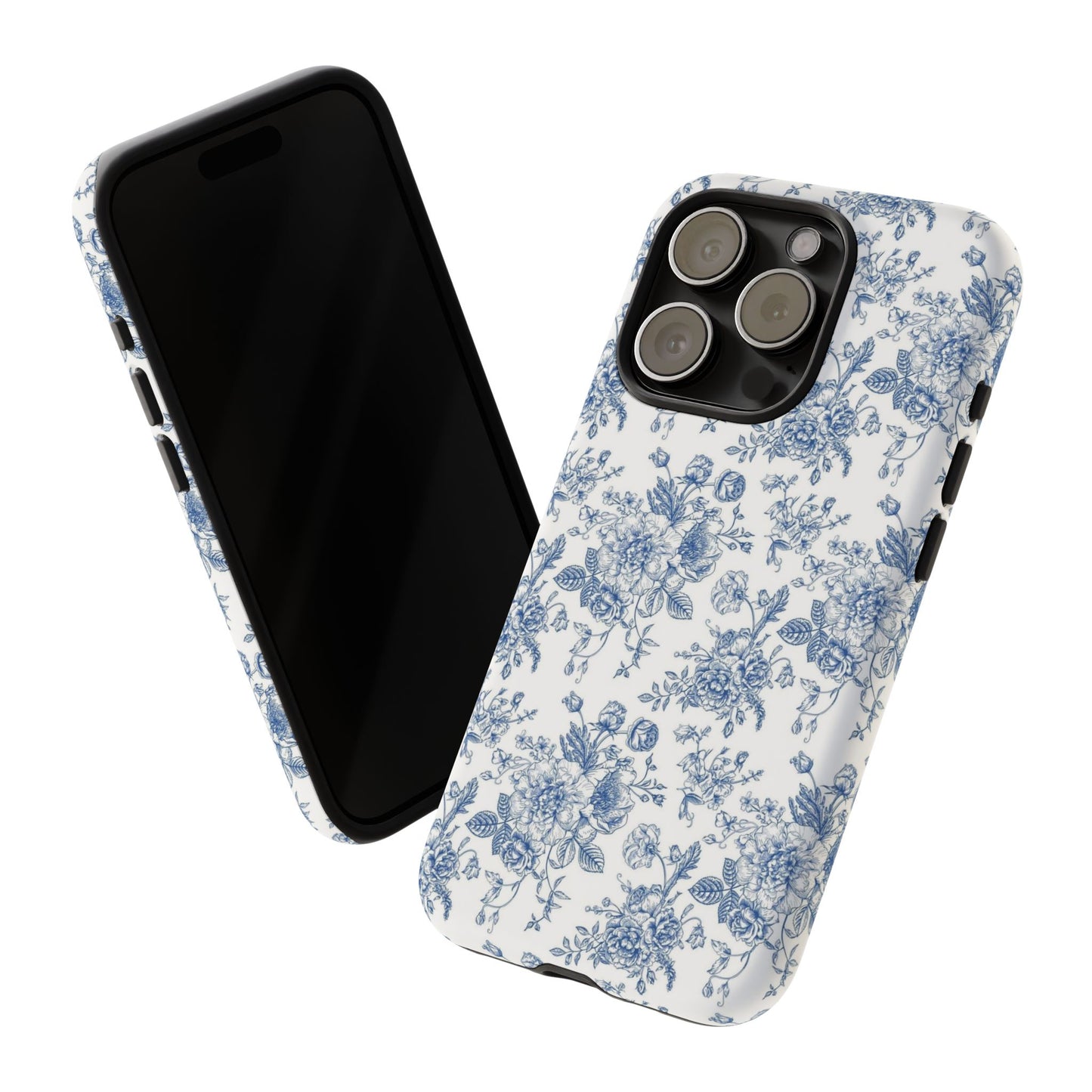 Floral Tough Phone Case - Durable Protection with Elegant Blue Pattern
