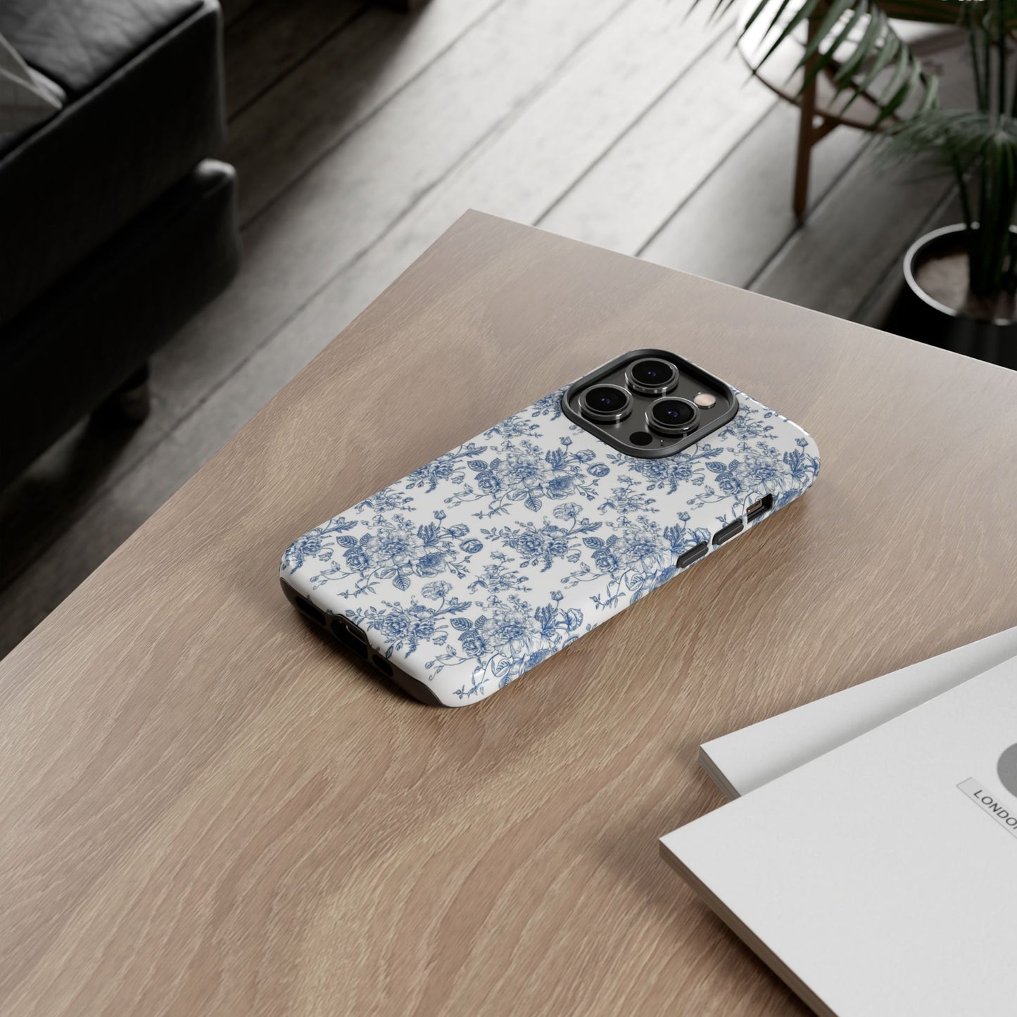 Floral Tough Phone Case - Durable Protection with Elegant Blue Pattern