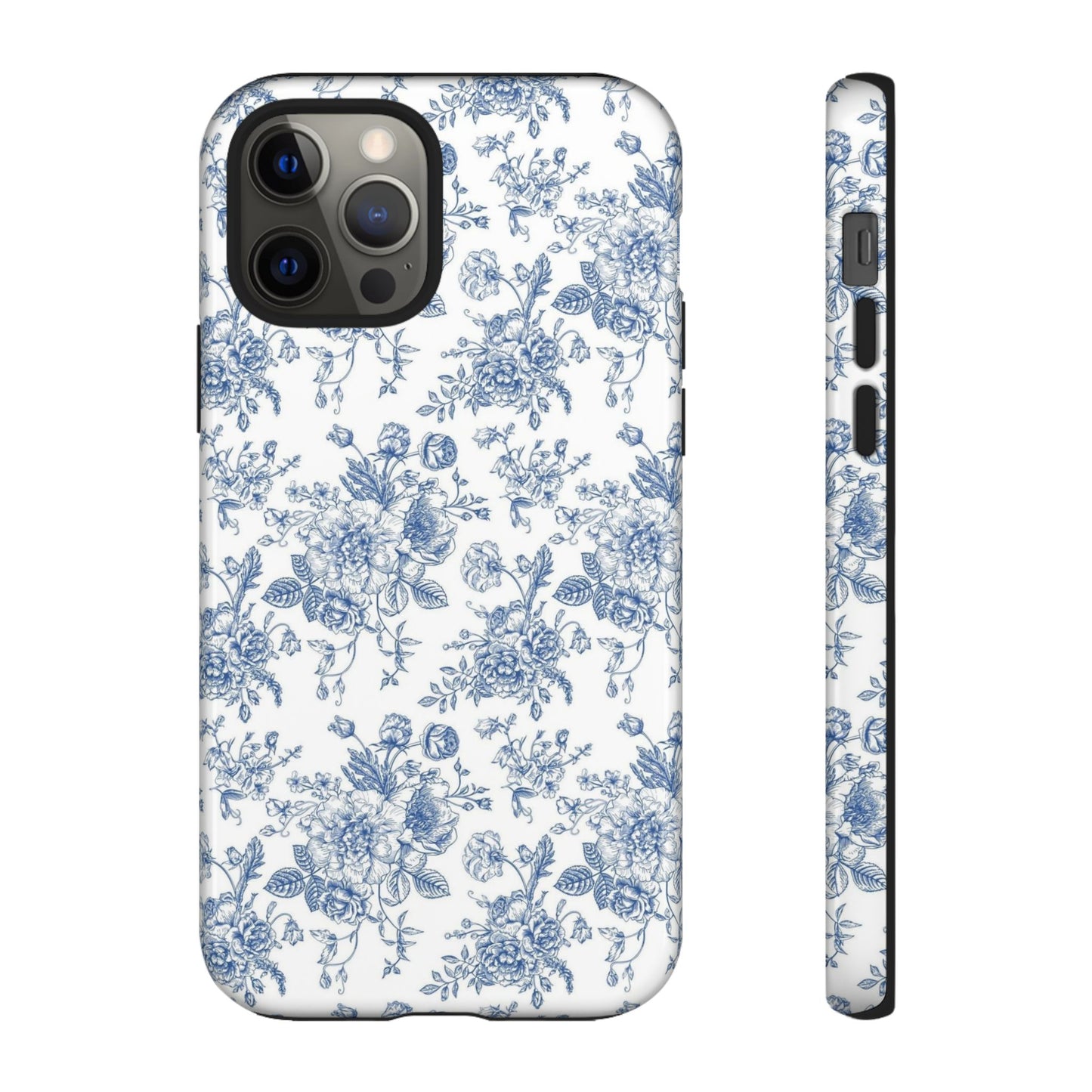 Floral Tough Phone Case - Durable Protection with Elegant Blue Pattern