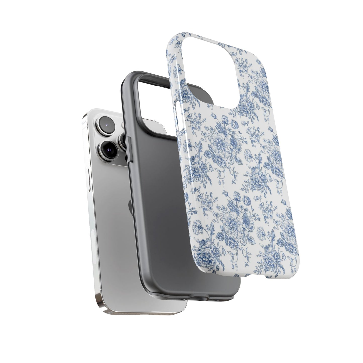 Floral Tough Phone Case - Durable Protection with Elegant Blue Pattern
