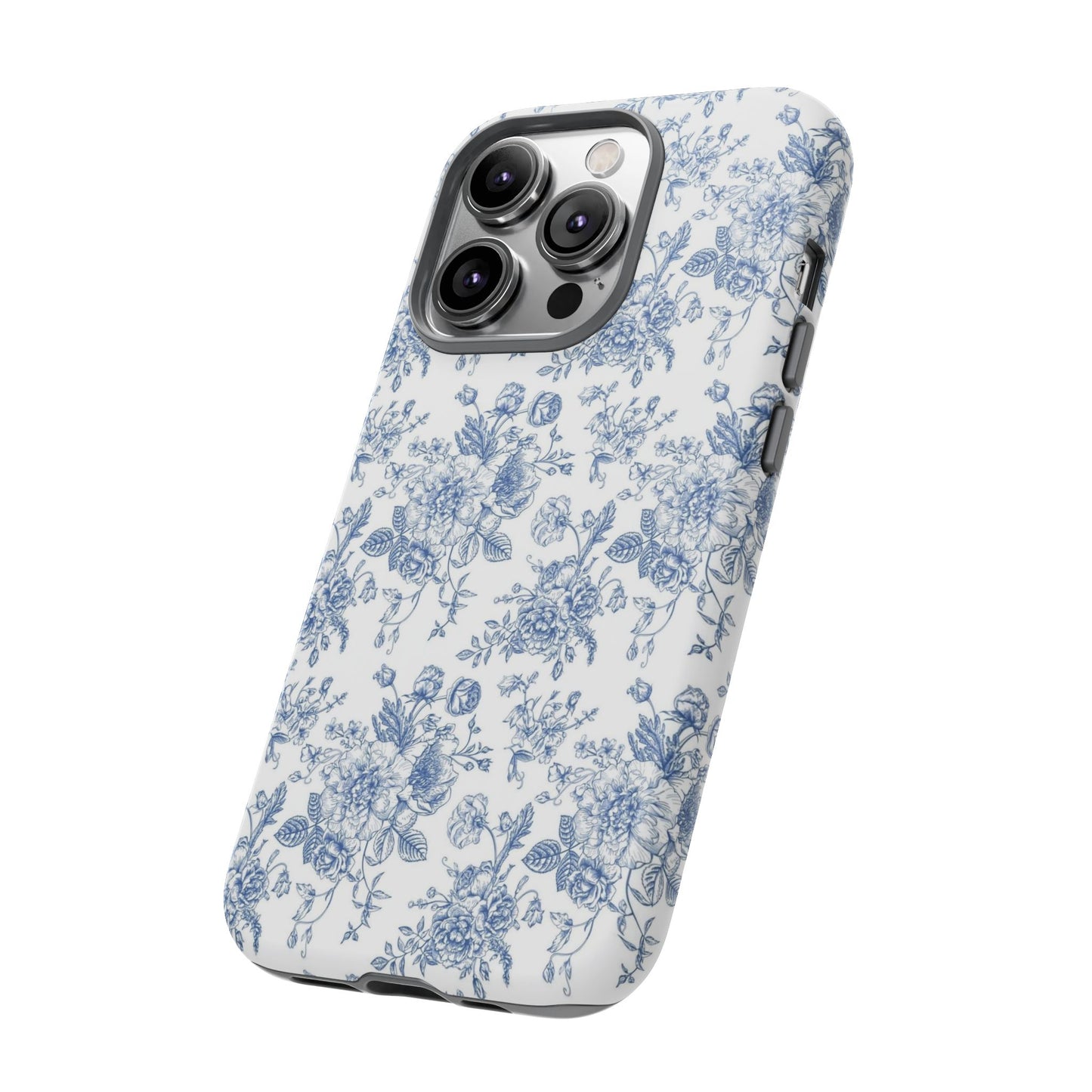Floral Tough Phone Case - Durable Protection with Elegant Blue Pattern